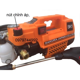 Máy Rửa Xe Chỉnh Áp SAKURA. Japan SK1. Công Suất 2400W. Có chỉnh áp trên thân máy. Máy xịt rửa xe lõi đồng 100%