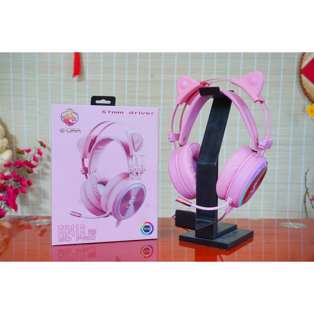 Tai nghe Gaming E-DRA EH412 PRO Pink Led RGB - Hàng Chính Hãng BH 2 Năm