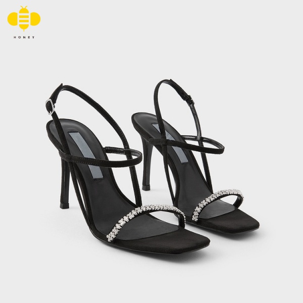 Xăng đan Cao Gót Hở Ngón Mũi Vuông Đính Đá Quyến Rũ Chất Lượng Cao Charles and Keith 2022 Cho Nữ