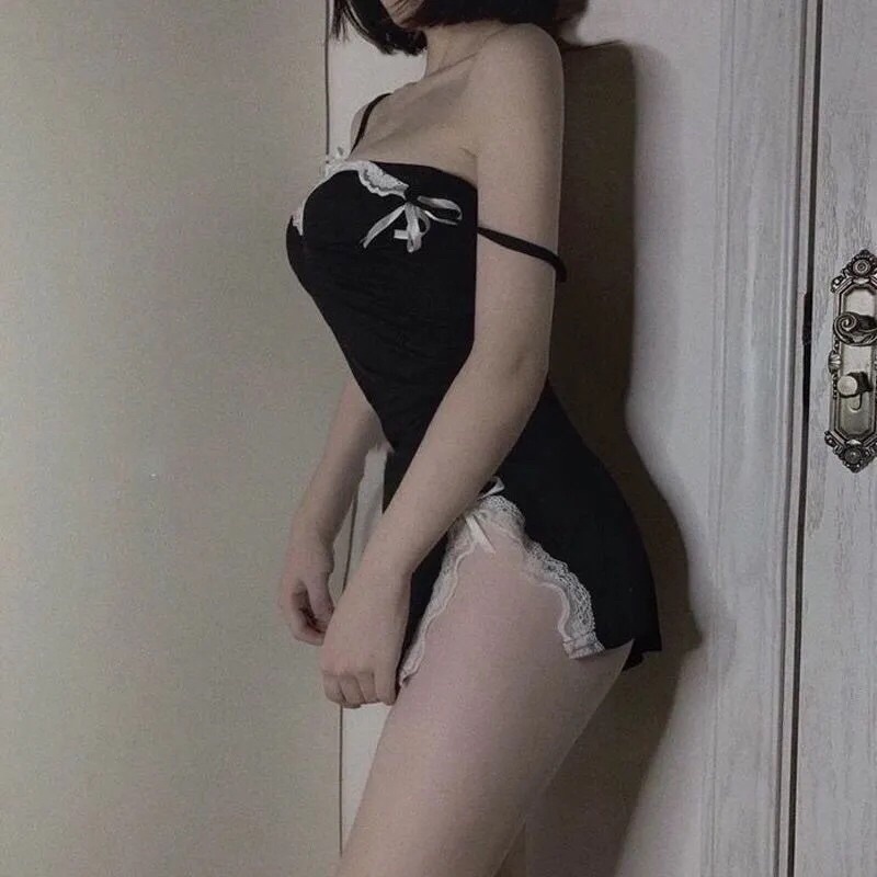 Váy body hai dây nơ phối ren phong cách Hàn Quốc | BigBuy360 - bigbuy360.vn