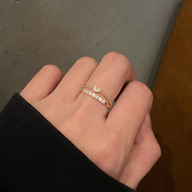 Nhẫn Hở Mạ Vàng 14K Đính Đá Zircon Hình Trái Tim Đơn Giản Phong Cách Hàn Quốc