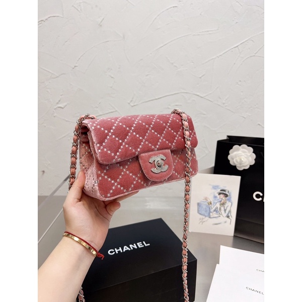 Túi xách Chane nhung đính đá , fullbox.