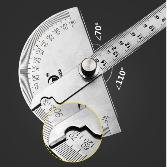 Thước Đo Góc 180 độ - 145mm, Thước Đo Góc 180 Độ Bằng Thép Không Gỉ Chuyên Dụng Cho Thợ Máy Tiện
