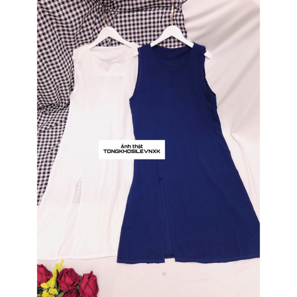 Váy Tanktop Ba Lỗ Xẻ Tà 🌸 Đầm đũi maxi dáng suông trơn màu TRẮNG | Xanh Than cá tính Ulzzang 🌸 - Sp sẵn