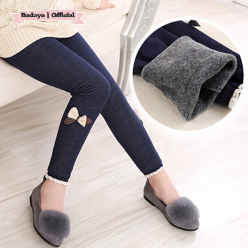 Quần legging lót lông giả bò cho bé gái gắn nơ dễ thương thời trang trẻ em BADAYO SA1702