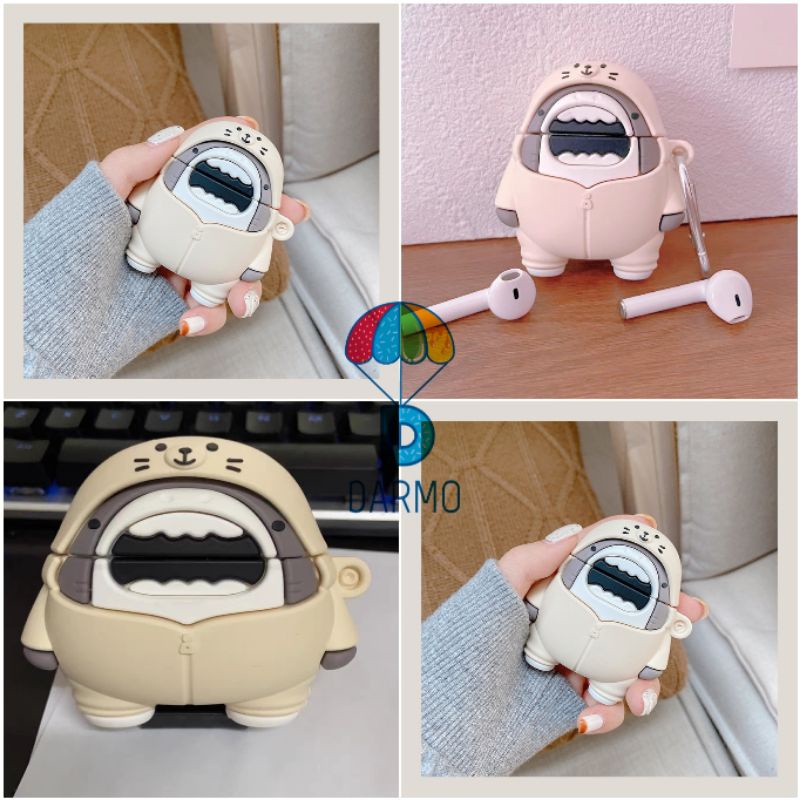 Case bảo vệ Airpods Pro/1/2 cá mập mặc áo hoodie