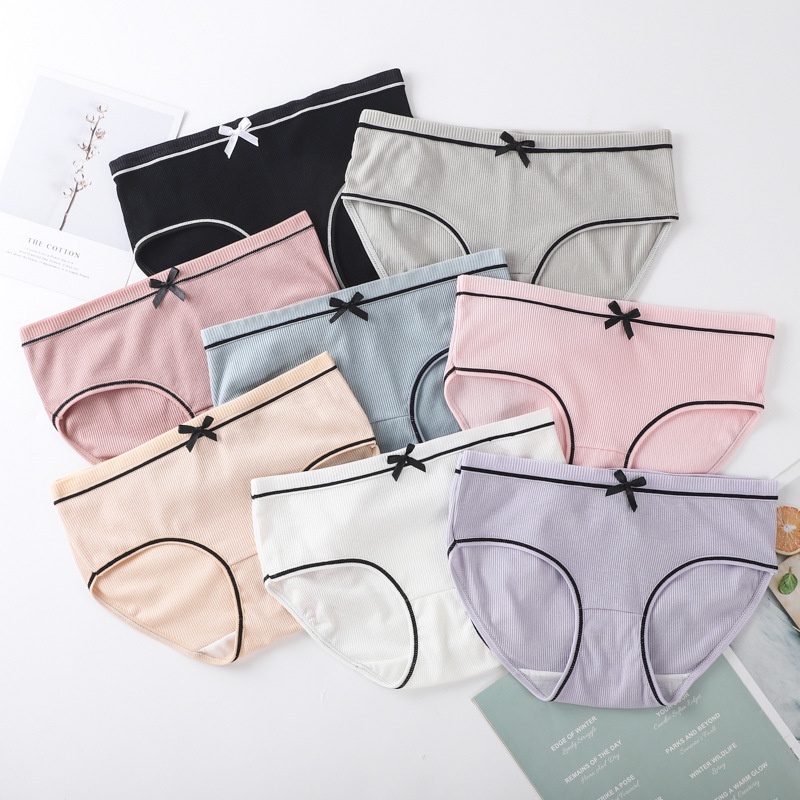 Quần Lót Nữ Thun Gân Đính Nơ - Quần Lót Cotton Cạp Vừa Đáy May Không Cộm AMYBRA L803