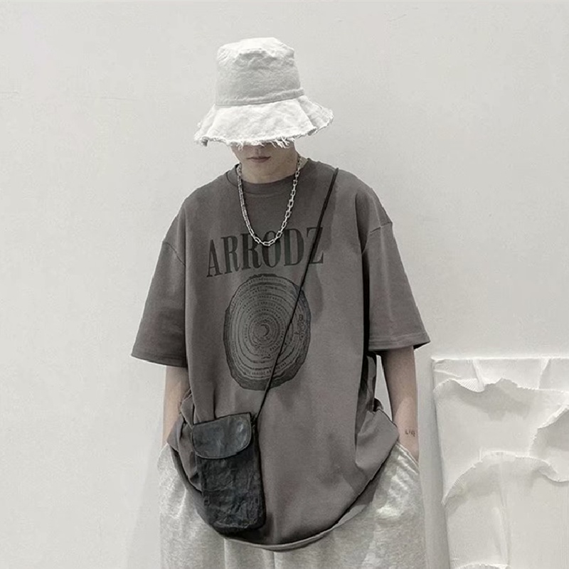 Áo thun tay ngắn dáng rộng in chữ phong cách Hàn Quốc thời trang cho nam size M-5XL