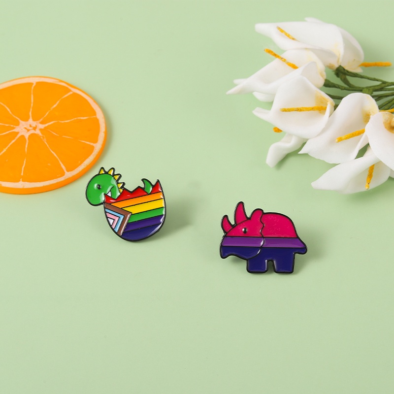 Ghim cài áo QIHE JEWELRY hình khủng long màu cầu vồng dễ thương thời trang