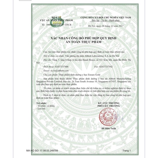 Sữa Ensure Gold vị Vani 850G - QUANG CỐM