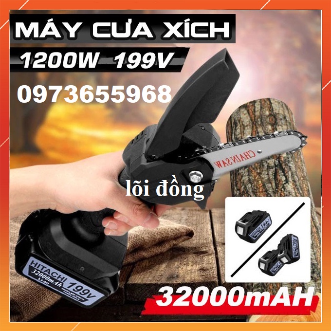 máy cưa gỗ cầm tay dùng pin H.I.T.A.C.H.I 199V- Pin 10 cell - Lõi đồng LOẠI XỊN BẢO HÀNH 18 THÁ