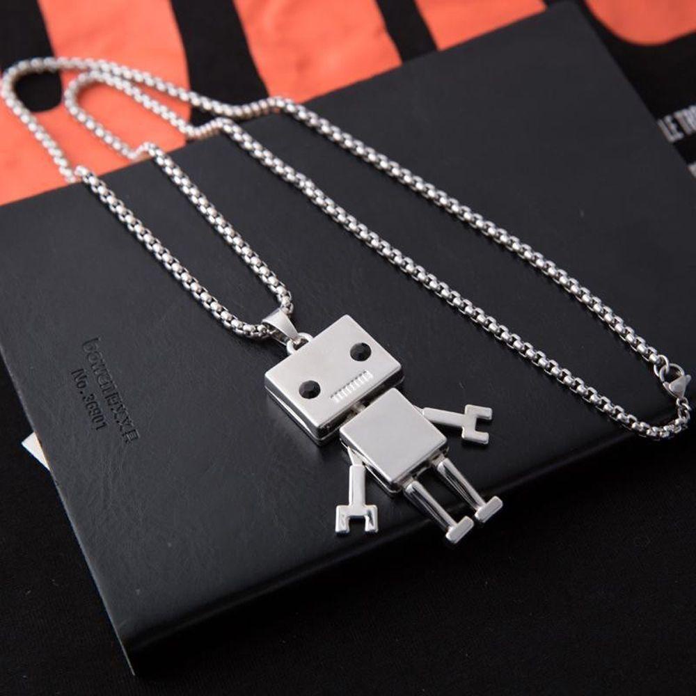 Vòng Cổ Choker Bằng Thép Không Gỉ Mặt Hình Robot Phong Cách Punk Hip Hop Đường Phố