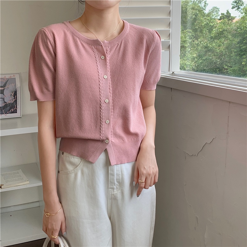 Áo Cardigan Dệt Kim Ngắn Tay Thiết Kế Đơn Giản 52291