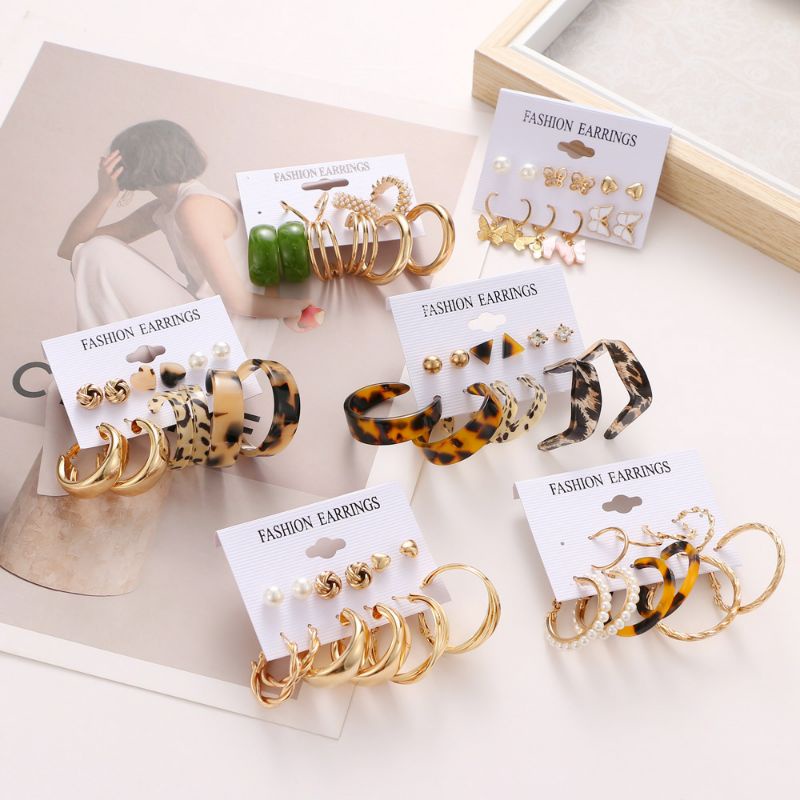 Set 6 bông tai phong cách Hàn Quốc