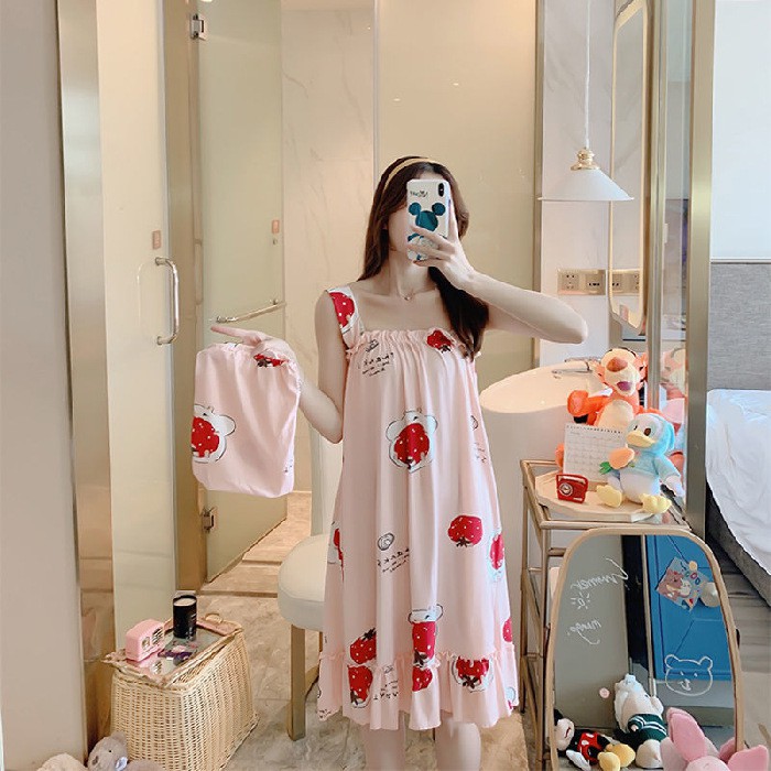 Váy Ngủ Nữ Bộ Đồ Mùa Hè Mặc Ở Nhà Hai Dây mềm,mát,mỏng Dáng Hàn Quốc xinh cộc tay ngắn VN06