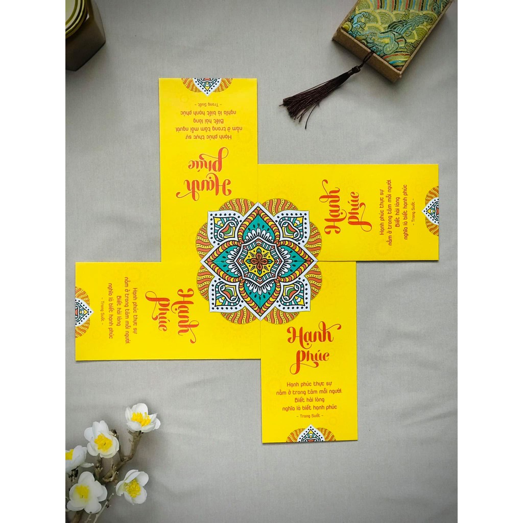 Lì Xì Vàng Mandala [Cao Cấp]- Phong bao li xi Trong Suốt tết 2022 - Bộ 12 Lời chúc Trong Suot mang Năng Lượng Tốt lành