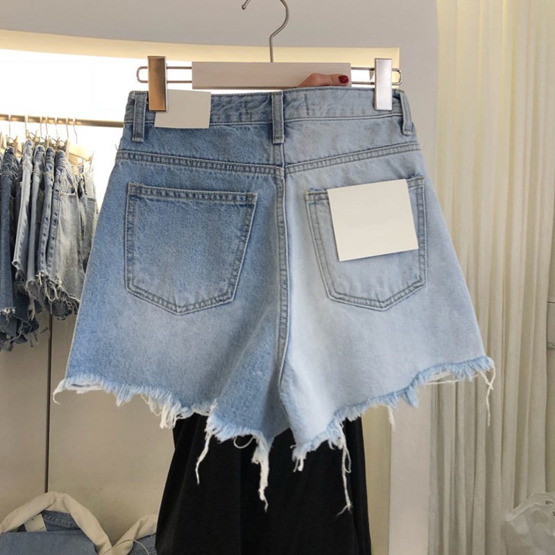 Quần short denim lưng cao phối màu sắc đẹp mắt thời trang mùa hè phong cách Hàn Quốc 2021