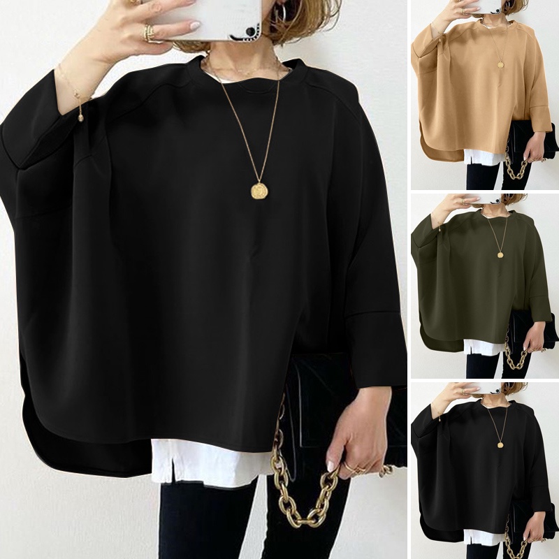 Áo cánh dơi ZANZEA tay lửng 3/4 màu trơn phong cách Hàn Quốc dành cho nữ