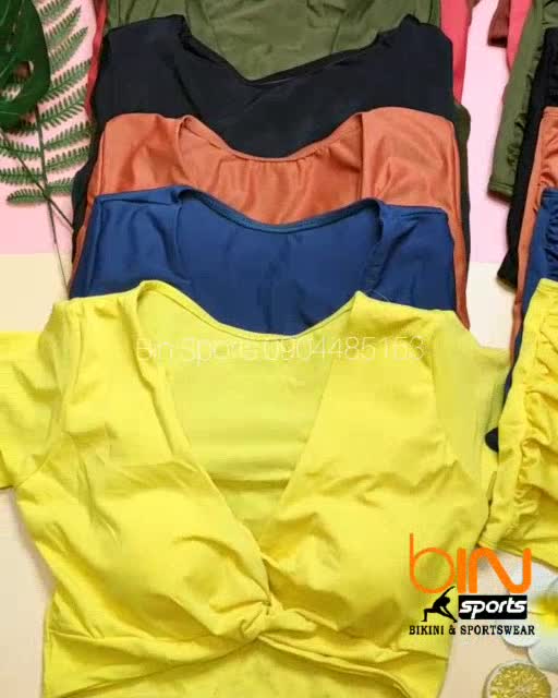 Bikini Đồ Bơi Nữ 2 Mảnh Aó Crop Xoắn Ngực Quần Đùi Nhúng Cạp Cao Nhiều Màu Freesize Bin Sports BHV074 | BigBuy360 - bigbuy360.vn