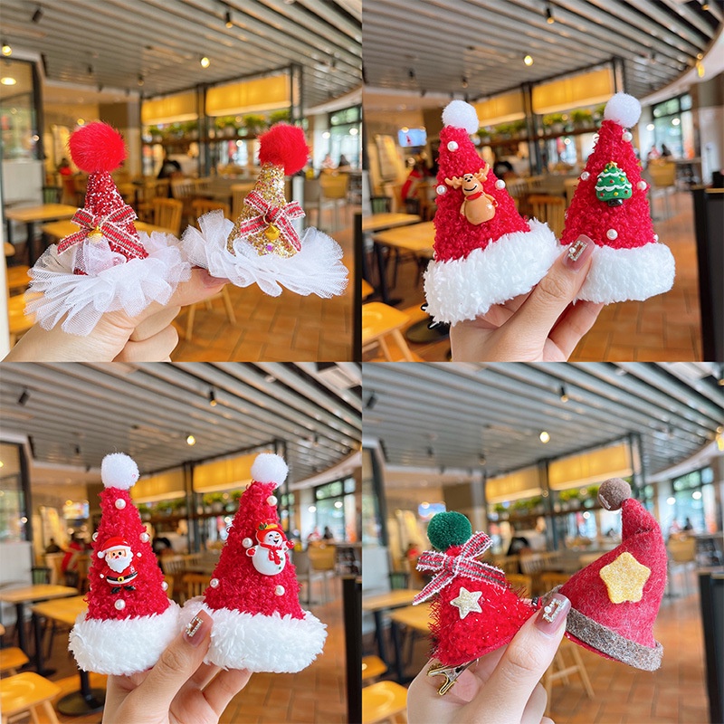 Kẹp tóc hình nón giáng sinh hoạt hình dễ thương