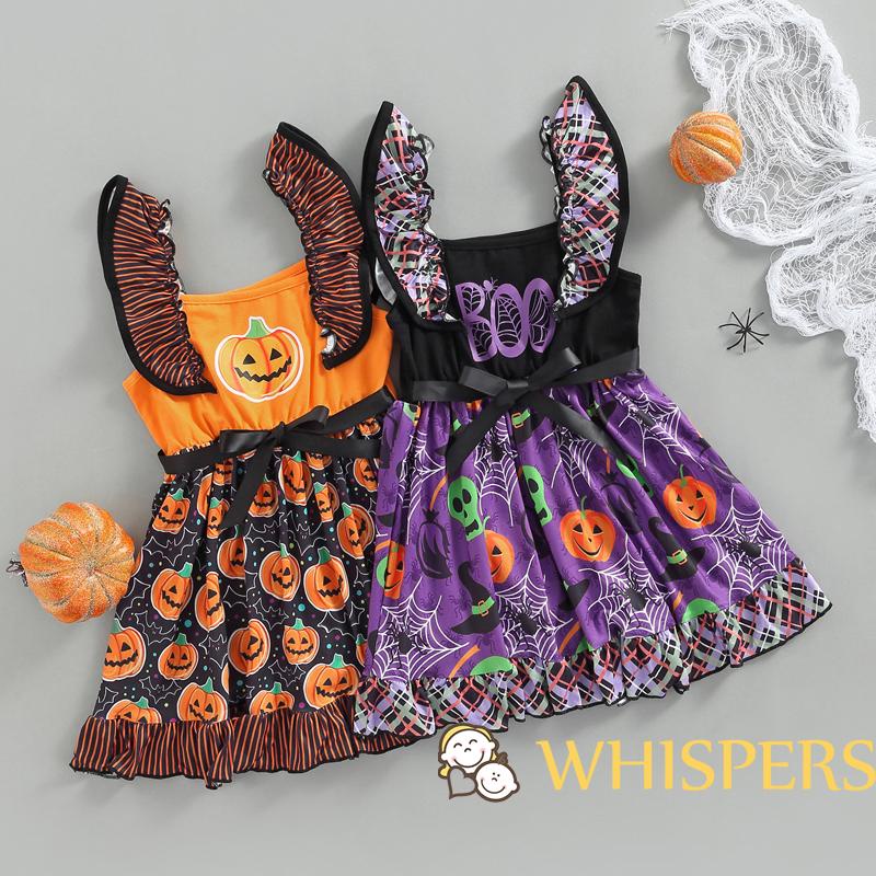 Đầm Sát Nách Hoạ Tiết Bí Ngô Phong Cách Halloween Cho Bé