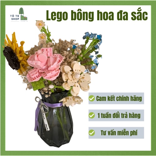 BỘ ĐỒ CHƠI LẮP RÁP MÔ HÌNH LEGO BÔNG HOA ĐA SẮC, LEGO LẮP GHÉP ĐOÁ HOA, LẴNG HOA