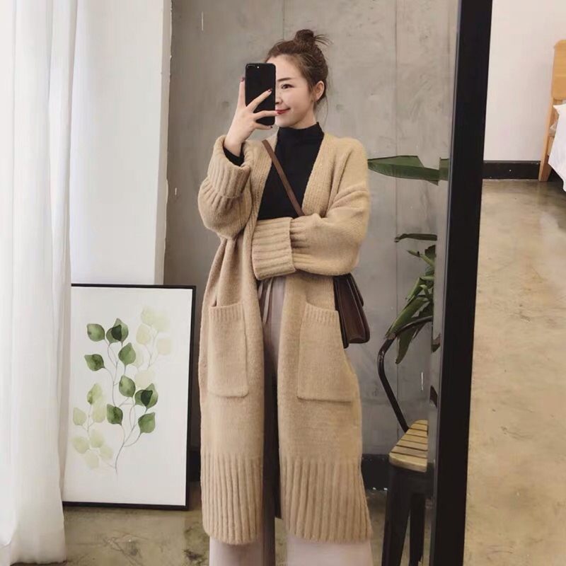 Áo Khoác Cardigan Dệt Kim Dày Dáng Rộng Kiểu Hàn Quốc Thời Trang Mùa Đông Ấm Áp