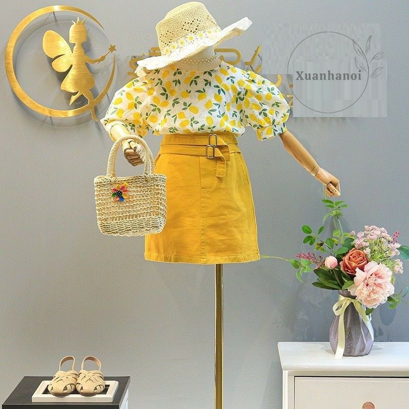 Váy bé gái - set áo quả chanh tay bồng kèm chân váy siêu xinh cho bé 1-8 tuổi
