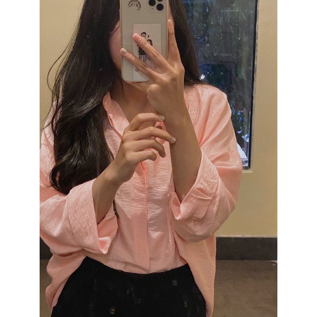 Áo sơ mi màu cam đất pastel hở lưng sau cho nữ 2022