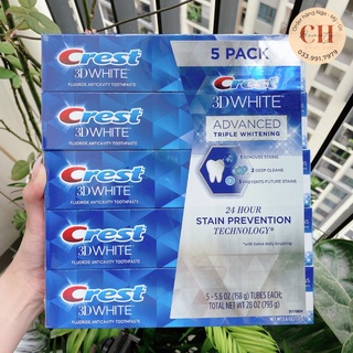 Set 5 hộp kem đánh răng Crest 3D White Advanced Triple Whitening 158gr