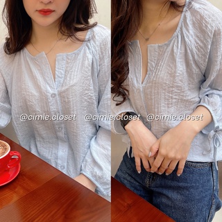 Áo sơ mi nữ babydoll , Áo sơ mi cổ tròn tay bồng Ulzzang ảnh kèm video thật