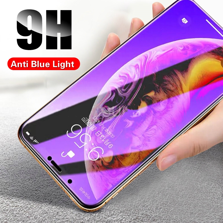 2.5d Chống Xanh Tím Ánh Sáng Full Cover Kính Cường Lực Cho iPhone 16 15 14 13 12 11 Pro Max Plus Mini X XR Xs Max 8 7 6 6s Plus 5s SE Phim Bảo Vệ Màn Hình