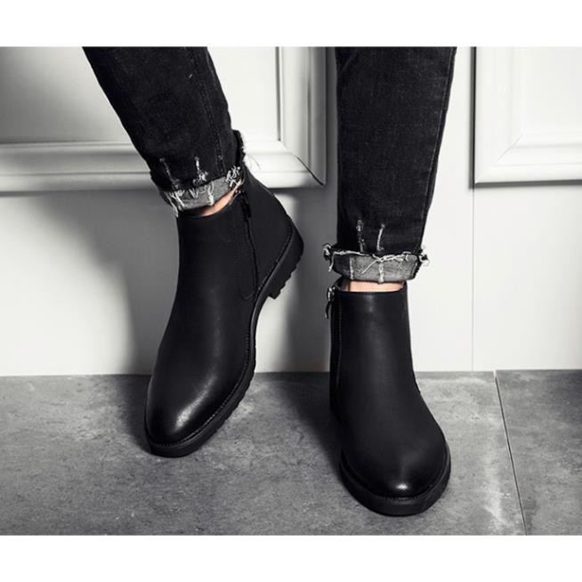 [giày bốt nam][giày tăng chiều cao] Giày Tây Boot nam cổ lửng Chelsea Boot zip (TCC 5cm) xa nhanh