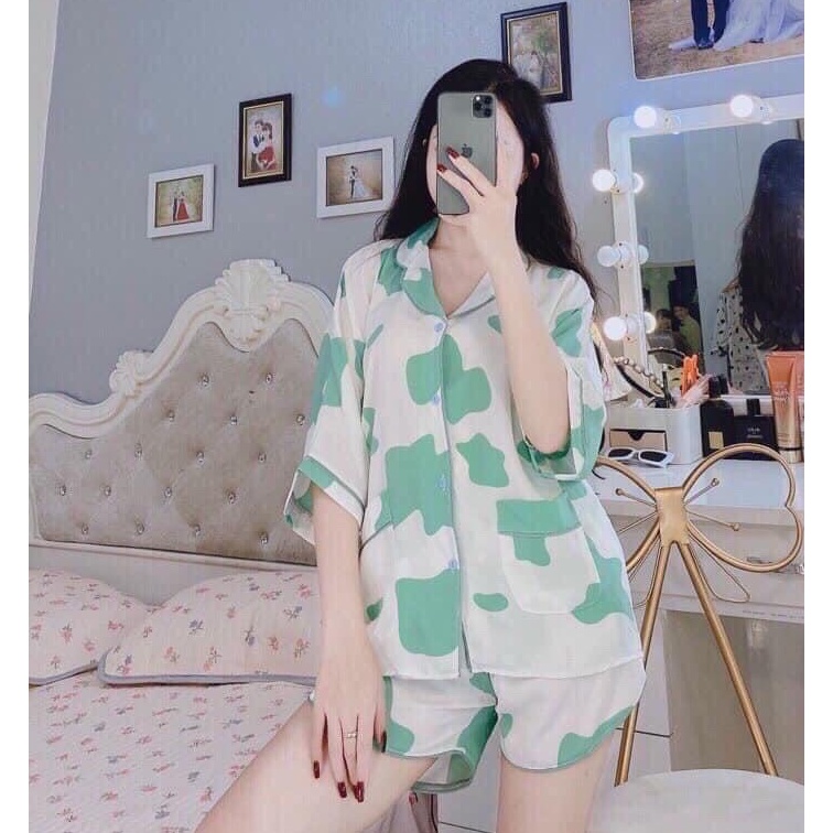 Đồ Bộ Pijama Lụa Nữ Mặc Nhà Tay Ngắn Quần Cộc Mùa Hè Cao Cấp Bộ Đồ Ngủ Nữ Siêu Xinh B5