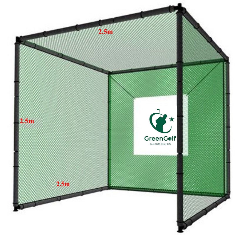 Khung Lưới Tập Swing Golf Kích Thước 2.5*2.5*2.5m, Tập Golf Tại Nhà An Toàn/ Tặng Hồng Tâm, 10 Bóng, Thảm Swing, 2 Tee
