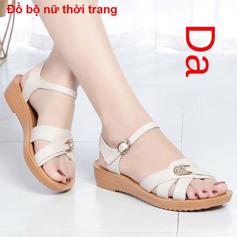 Dép nữ[Da bò lớp thứ nhất] Giày mẹ, dép da, size lớn cho phụ nữ, trung niên và cao tuổi đế mềm chống trượt1