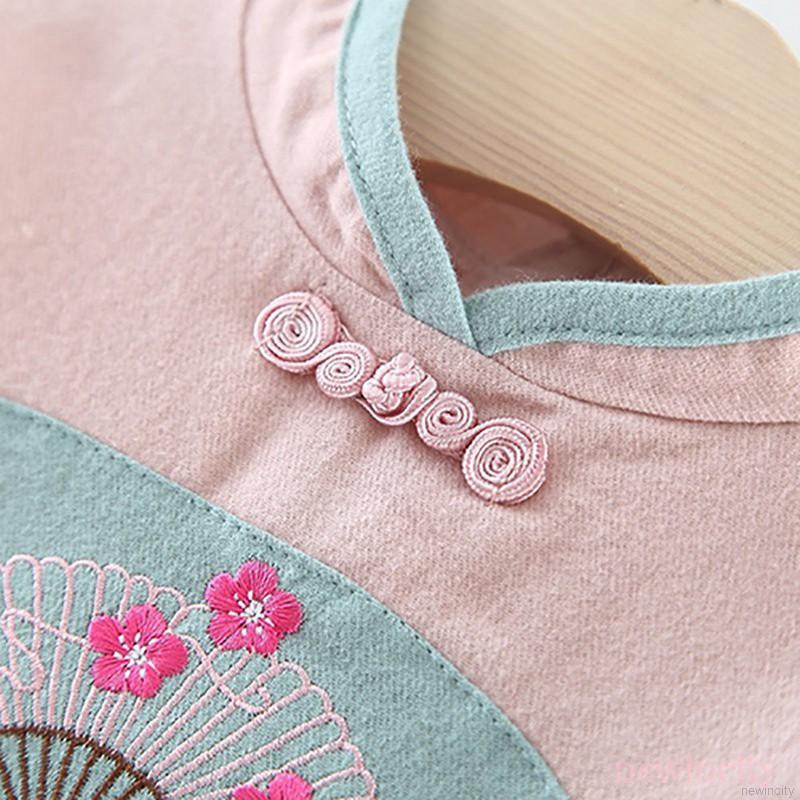 Đầm tay dài phong cách Trung Hoa xinh xắn cho bé gái