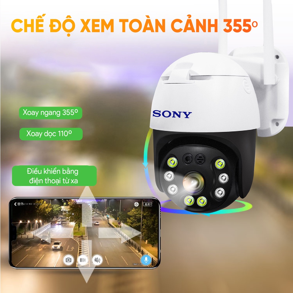 Camera wifi ngoài trời xoay 360 độ SONY 20HS300 PTZ 8 led 3.0MP Full HD - XEM ĐÊM CÓ MÀU - ĐÀM THOẠI 2 CHIỀU