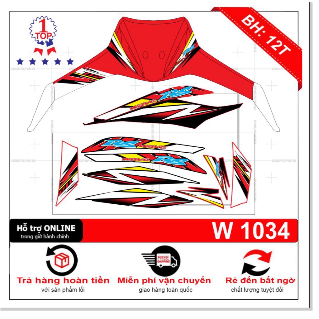 ( Quí khách vui lòng mang ra tiệm cho thợ dán ) Tem wave RS 2012 đỏ đen chế