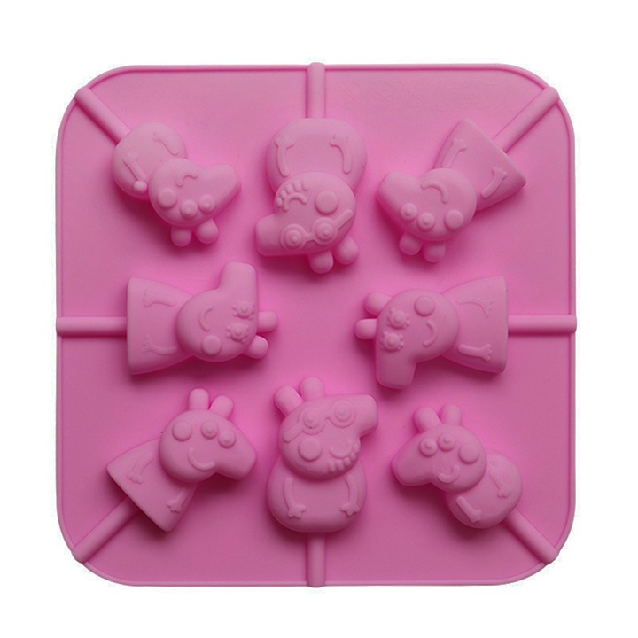 HCM - Khuôn silicon làm kẹo que 8 cây hình heo peppa pig hoạt hình