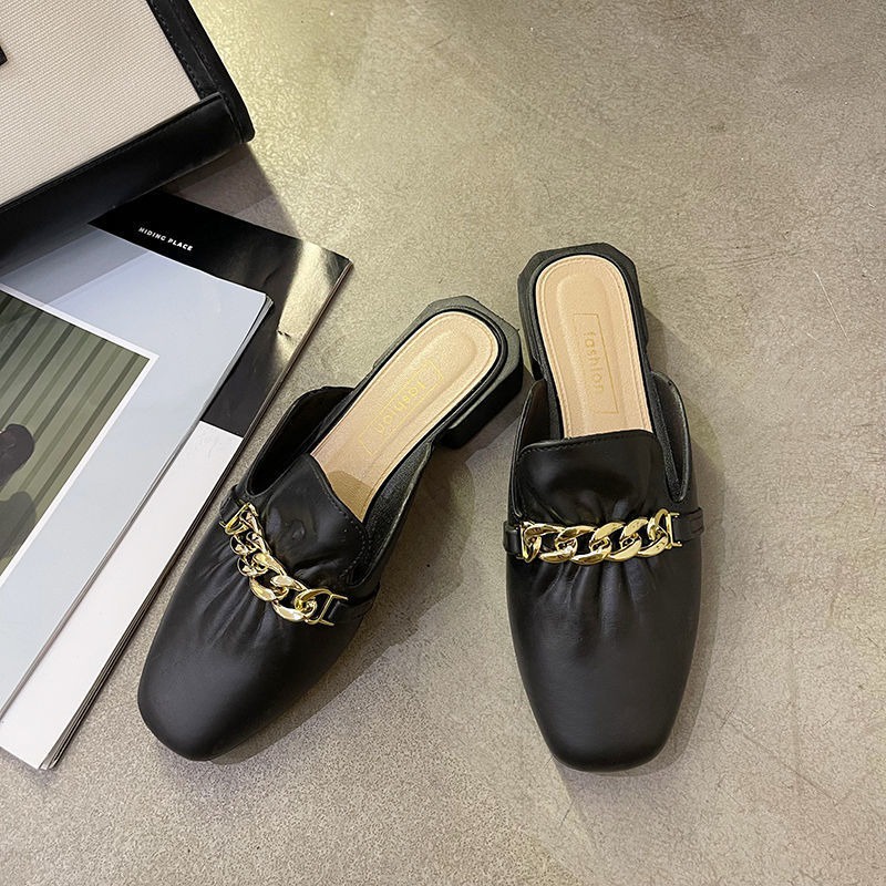 Dép Mũi Vuông Kiểu Dáng Nhún Bèo Màu Sắc Trang Nhã Cực Sang Trọng