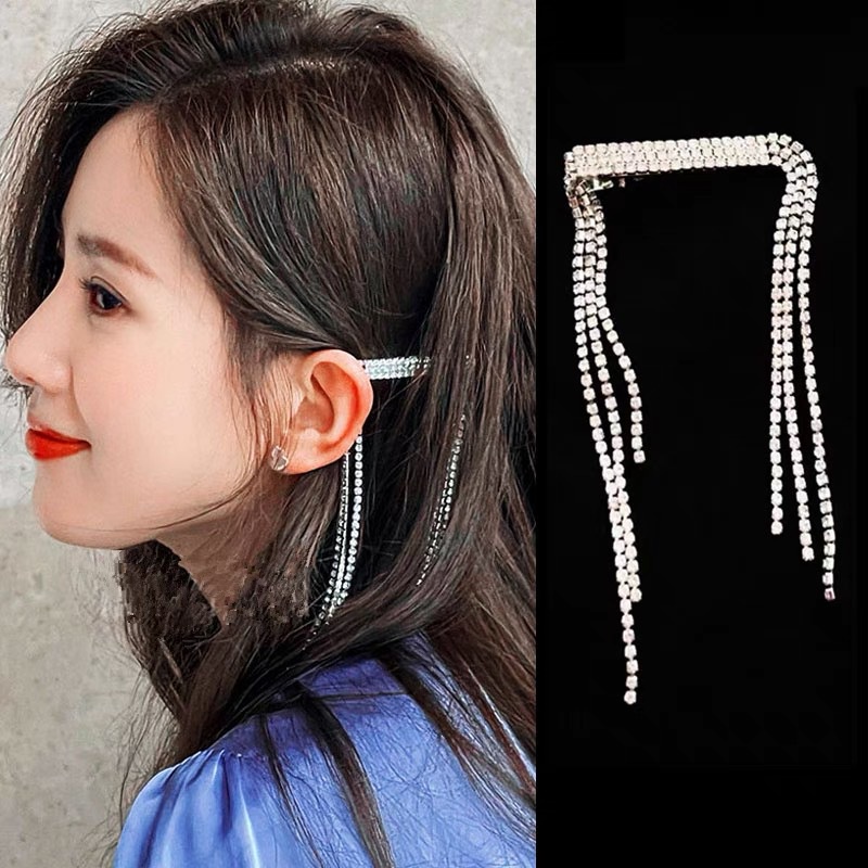 Haimeikang Kẹp tóc đính đá lấp lánh kiểu tua rua thời trang Hàn Quốc sang trọng