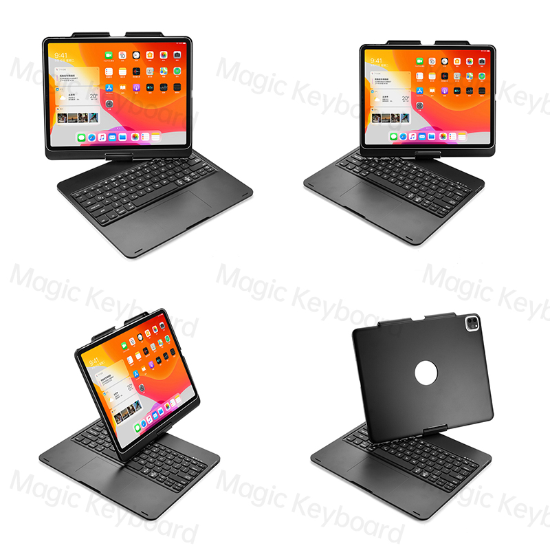 IKey 360° Rotatable Flip Wireless Bluetooth Trackpad Keyboard LED Backlit Case For Pad Pro 11 12.9 2021 Air 5 4 4th Gen 10.9 Air 3 10.5 8th 9th Gen 10.2 inch 2018 2020 with Pen Slot Trackpad Plastic Hard Cover