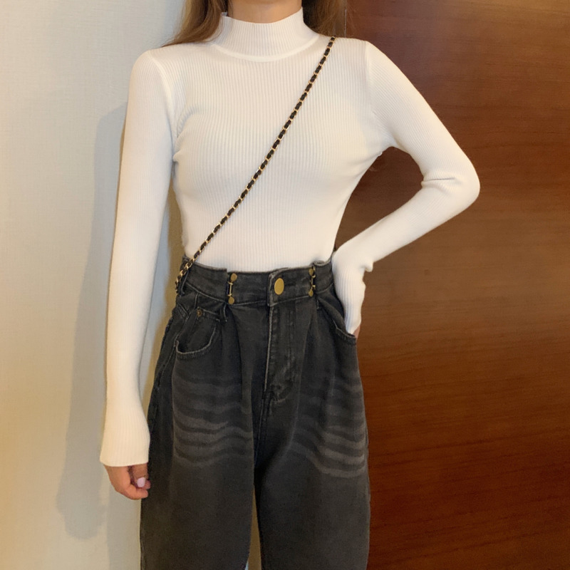 Áo Sweater Dệt Kim Mỏng Tay Dài Cổ Cao Vừa Vặn 28604 Cho Nữ | BigBuy360 - bigbuy360.vn