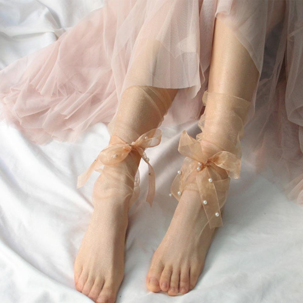 Vớ Chiffon Dài Trong Suốt Phối Nơ Thời Trang Đường Phố Vui Nhộn