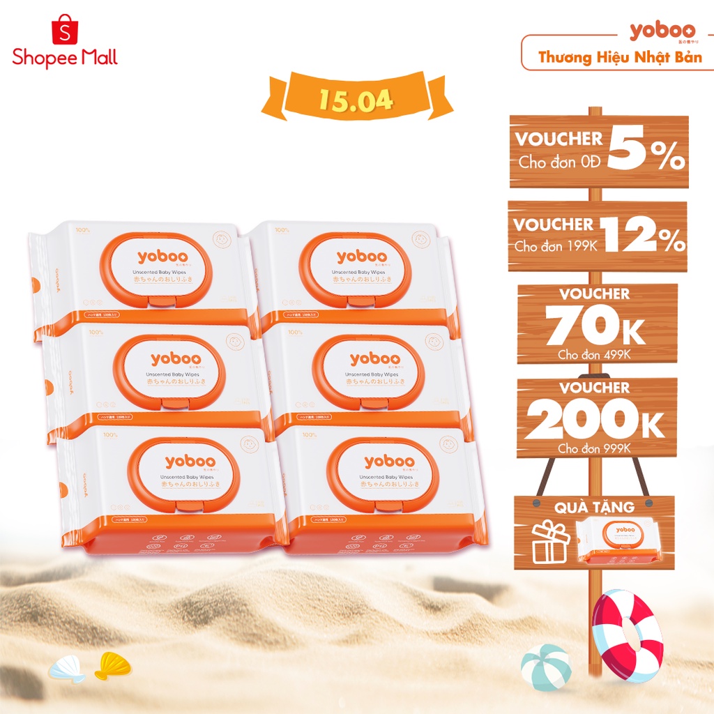 Thương Hiệu Nhật | Combo 6 Gói Khăn giấy ướt yoboo (100 Miếng/Gói) | Dịu Nhẹ Không Chất Bảo Quản Không Mùi | Chính hãng