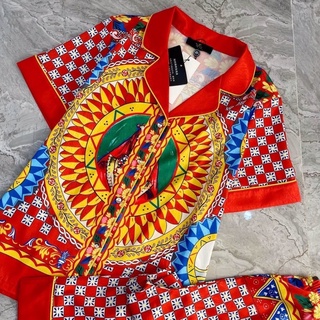 PIJAMA ĐÙI - CỘC TAY PHƯỢNG HOÀNG LỬA ĐỎ N005 LỤA XƯỚC