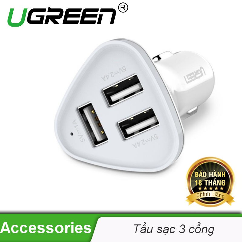 Bộ sạc USB 3 cổng trên xe hơi Cao Cấp UGREEN CD124 40285 Chính Hãng