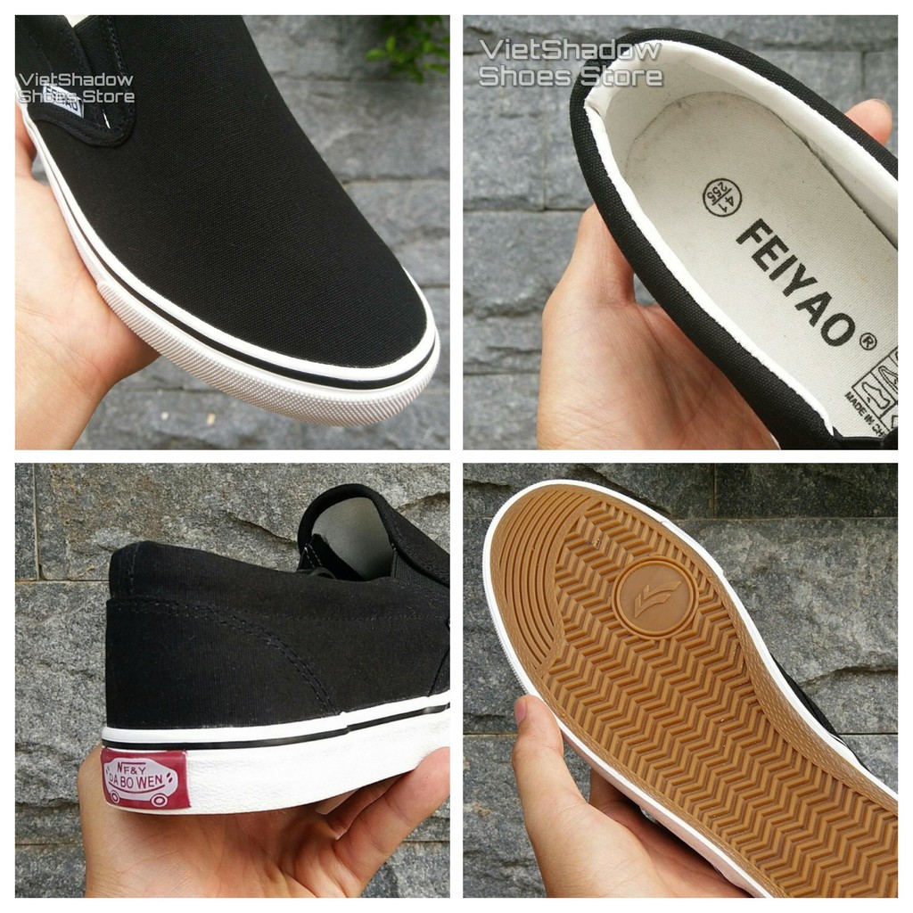 Slip on nam | Giày lười vải nam dáng classic vải đen, đế trắng, fullbox - Mã SP 177 | WebRaoVat - webraovat.net.vn