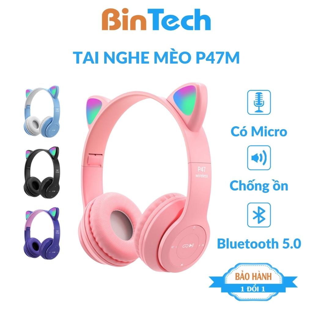 Tai nghe mèo Bluetooth, tai mèo dễ thương có mic, âm bass mạnh mẽ nghe nhạc cực hay bảo hành 1 năm